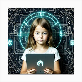 Young Girl Using Tablet Computer 1 Canvas Print