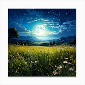 Firefly Serene Meadow Under A Mystical Moonlit Sky 9573 (2) Canvas Print