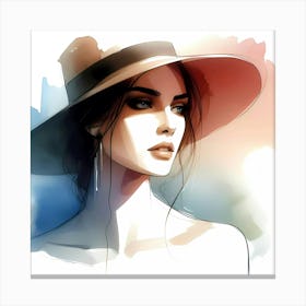 Watercolor Girl In A Hat 2 Canvas Print