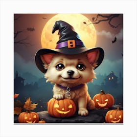 Cute Dog In A Witch Hat Canvas Print