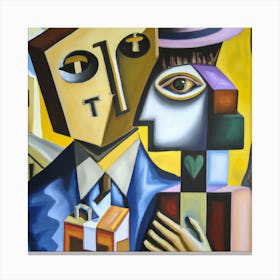 Cubism Oil Painting Of Capitalism And No Love Canvas Print