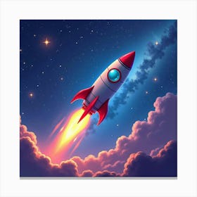 Rocket With A Watercolor Twilight Galaxy Scene 1 Canvas Print