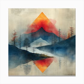 'Reflections of Serenity', an artwork that encapsulates the tranquil beauty of a mountain landscape mirrored in still waters. The piece juxtaposes the fiery warmth of a sunset with the cool calmness of twilight hues, creating a harmonious balance between elements.  Mountain Landscape, Tranquil Art, Sunset Reflections.  #ReflectionsOfSerenity, #MountainArt, #PeacefulLandscape.  'Reflections of Serenity' is a gateway to a world where time stands still, and nature's grandeur is captured in a moment of perfect symmetry. Ideal for those seeking a meditative space, this artwork transforms any room into a sanctuary of calm, inviting viewers to immerse themselves in the soothing embrace of nature's artistry. Canvas Print