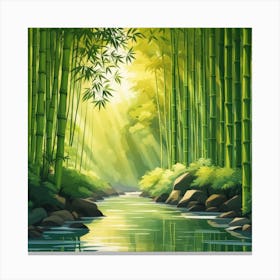 A Stream In A Bamboo Forest At Sun Rise Square Composition 337 Canvas Print