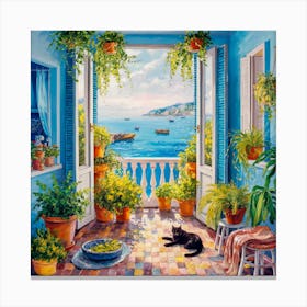 Open Window With Cat Matisse Style Amalfi Coast (3) 1 Canvas Print