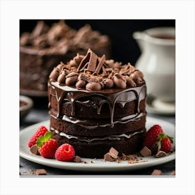 Chocolate Cake With Raspberries Canvas Print