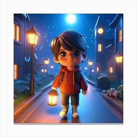 Little Boy With Lantern Canvas Print