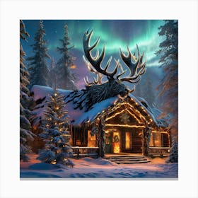 Christmas Cabin In The Woods with Antlers Canvas Print