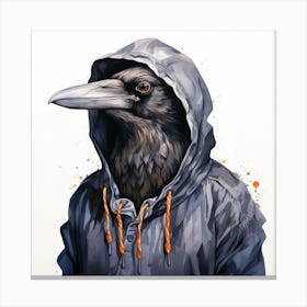 Watercolour Cartoon Crow In A Hoodie 1 Canvas Print