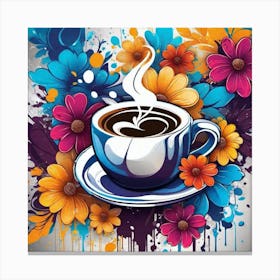 Coffee Cup With Flowers Canvas Print