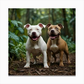 Pit Bull Dogs In The Forest Stampe su tela