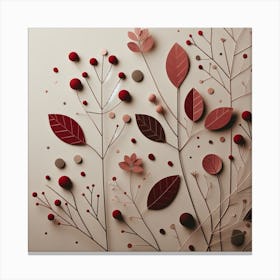 Scandinavian style, Dry red leaves on a branch 1 Canvas Print