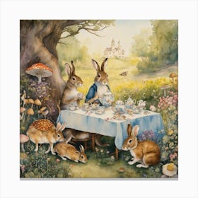 Rabbits At Tea Canvas Print