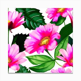 Seamless Pattern With Pink Flowers And Leaves 1 Canvas Print