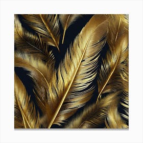 Gold Feathers On Black Background Canvas Print