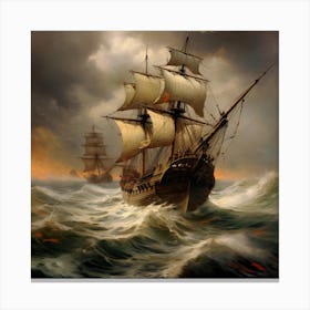 Sailing Ship In Rough Seas Canvas Print