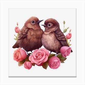 Birds On Roses 1 Canvas Print