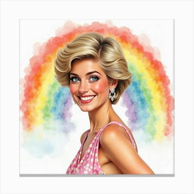 Elegant Princess Diana Smiling In Front Of A Watercolor Rainbow Scene 1 Canvas Print