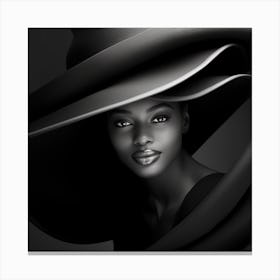 Black And White Portrait Of African Woman In A Hat Canvas Print