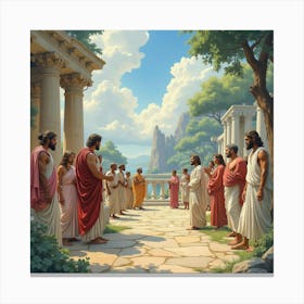 Watercolor The Gods And Mythical Beings Of Ancient Greece In A Grand, Enchanting Scene 1 Canvas Print