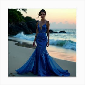 Blue Evening Dress On The Beach Canvas Print