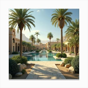 A Peaceful Oasis Surrounded By Palm Trees And Ancient Ruins 1 Canvas Print