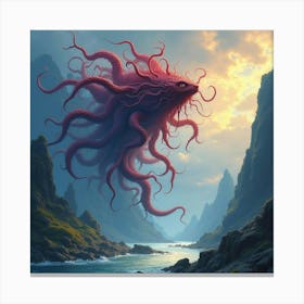 Watercolor Medusa In A Dramatic, Mythical Landscape 1 Canvas Print