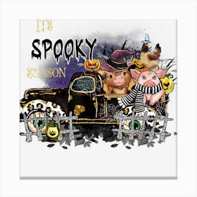 Halloween Farm Animal Skeletons Pumpkin Pigs Funny Graphic Canvas Print