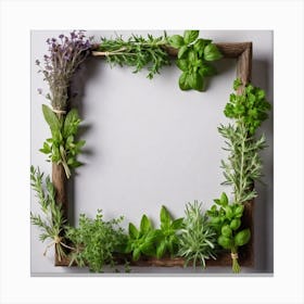 Rustic Frame With Herbs Canvas Print