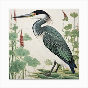 Ohara Koson Inspired Bird Painting Green Heron 4 Square Canvas Print
