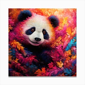 Panda Bear In Autumn Leaves 3 Canvas Print
