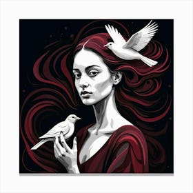 Girl With Birds 2 Canvas Print