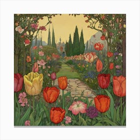 Tulips In The Garden 30 Canvas Print