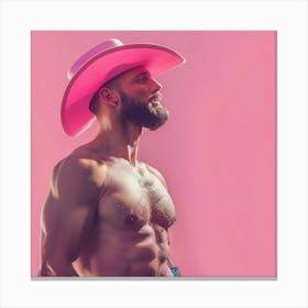 Bad Sexy Cowboy In Pink Hat Canvas Print