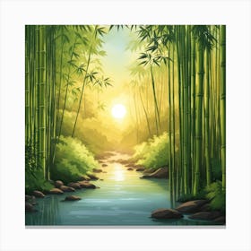 A Stream In A Bamboo Forest At Sun Rise Square Composition 4 Canvas Print