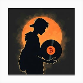 Silhouette Of A Man Holding A Bitcoin Canvas Print