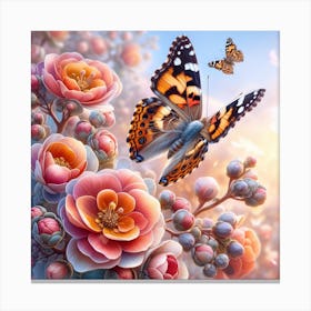 Butterfly And Flowers Canvas Print