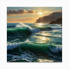 ocean scene with waves crashing on the shore Canvas Print