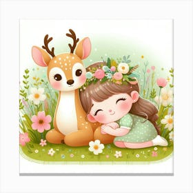 Little Girl And Deer Canvas Print