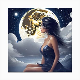 Woman Sitting On The Moon Canvas Print
