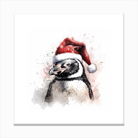 Penguin In A Santa Hat Sketch With Ink Splash Effect Canvas Print