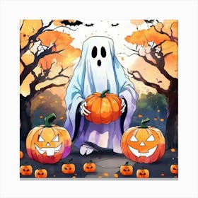 Ghost With Pumpkins 1 Canvas Print