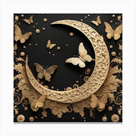 Crescent Moon Modern Carved Plaque with Butterflies Canvas Print