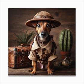 Terrier dressed as a jungle explorer 3 Canvas Print