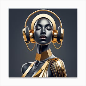 Golden Woman With Headphones Canvas Print