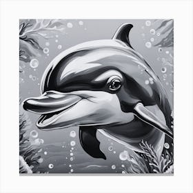 Black and White Dolphin Painting Canvas Print