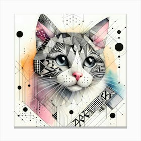 Cat Head - Abstract Line Art Illustration 167 Canvas Print