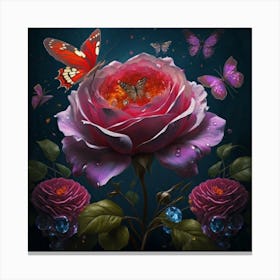 Roses And Butterflies Canvas Print