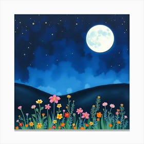 Moon And Flowers 2 Canvas Print