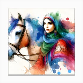 Muslim Girl With Horse Canvas Print